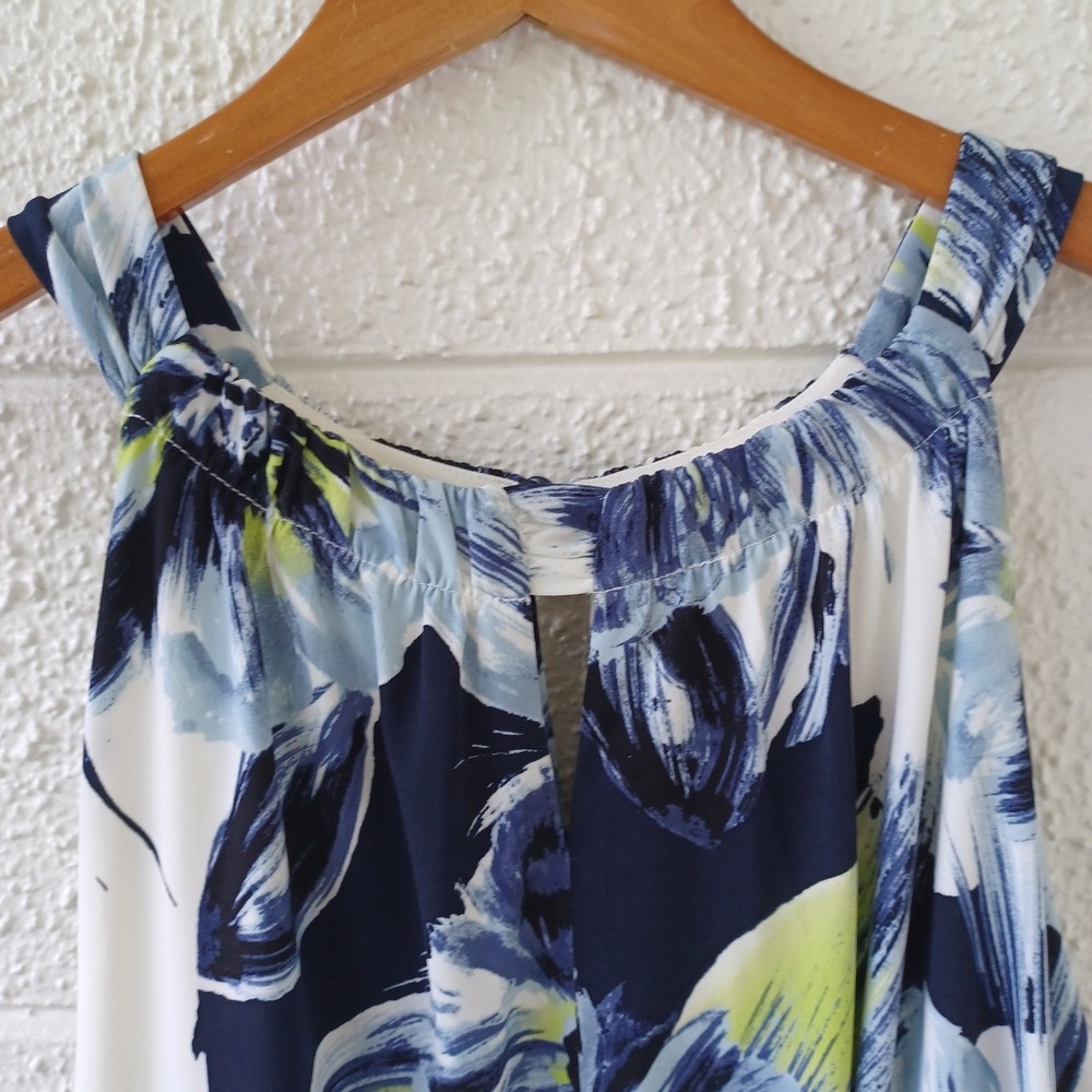 Chicos Blue Green Floral Halter Maxi Dress Size 2 Large Sleeveless Painterly Art - Picture 7 of 10